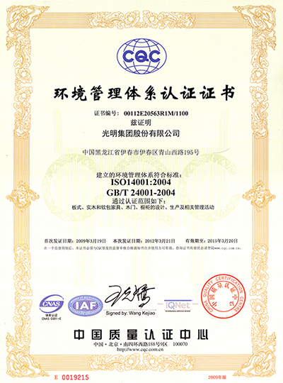 環(huán)境管理體系認證證書2012年